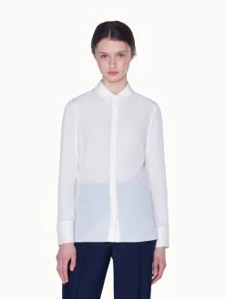 AKRIS Silk Satin Blouse With Covered Button