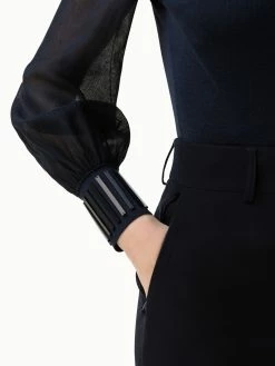 AKRIS Knit Silk Blouse With Sheer Tulle Sleeves -AKRIS sale 20200114 9153