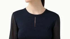 AKRIS Knit Silk Blouse With Sheer Tulle Sleeves -AKRIS sale 20200114 9162