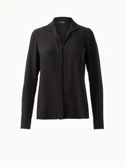 AKRIS Silk Crêpe Tunic Blouse With Swarovski Trim