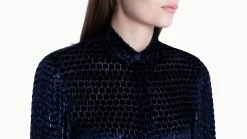 AKRIS Blouse In Silk Velvet Dévoré With Horsehair Cuff -AKRIS sale 445773