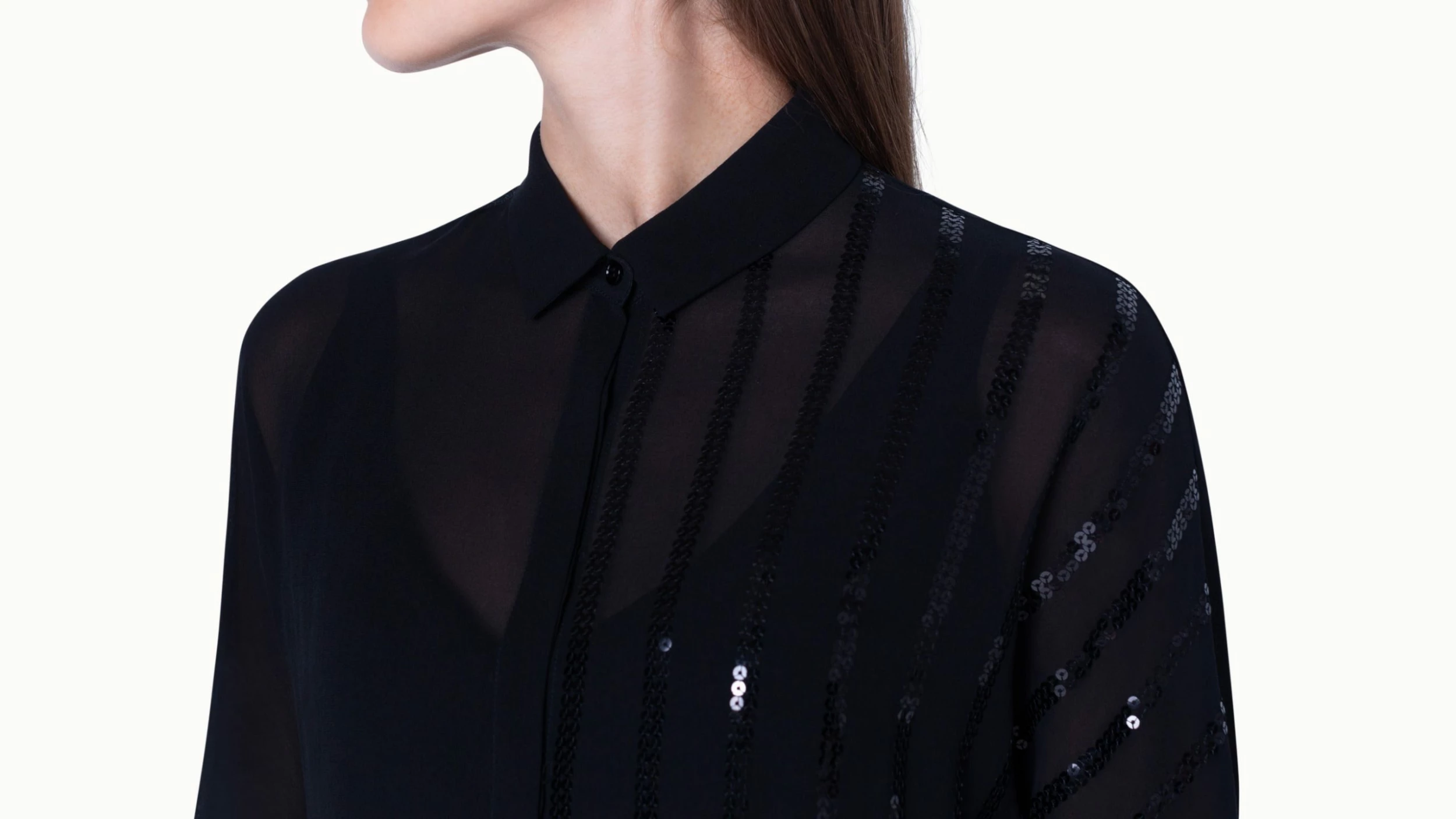 AKRIS Blouse In Silk Georgette With Sequin Stripes Embellishment 7 AKRIS Blouse In Silk Georgette With Sequin Stripes Embellishment - Image 7
