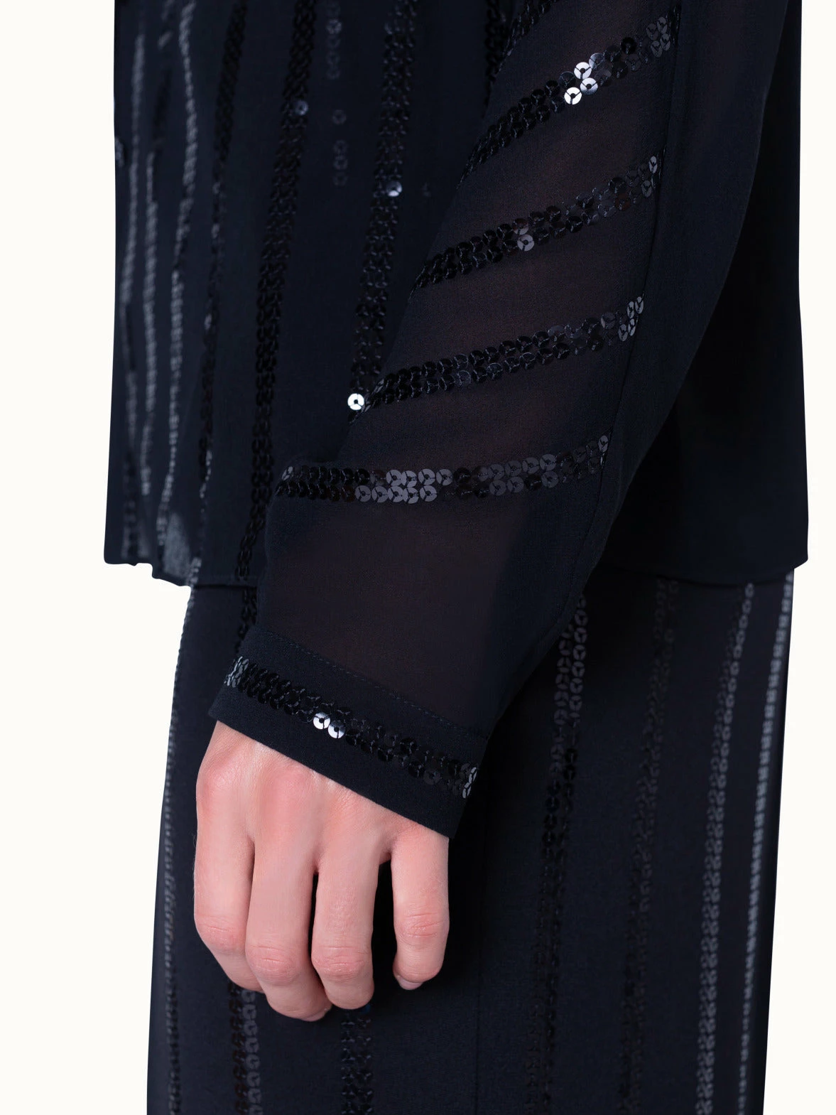 AKRIS Blouse In Silk Georgette With Sequin Stripes Embellishment 9 AKRIS Blouse In Silk Georgette With Sequin Stripes Embellishment - Image 9