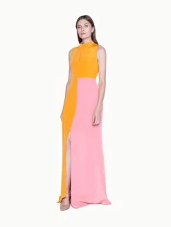 AKRIS Gown In Silk Crêpe Bi-Color With Asymmetrical Hem -AKRIS sale 446143