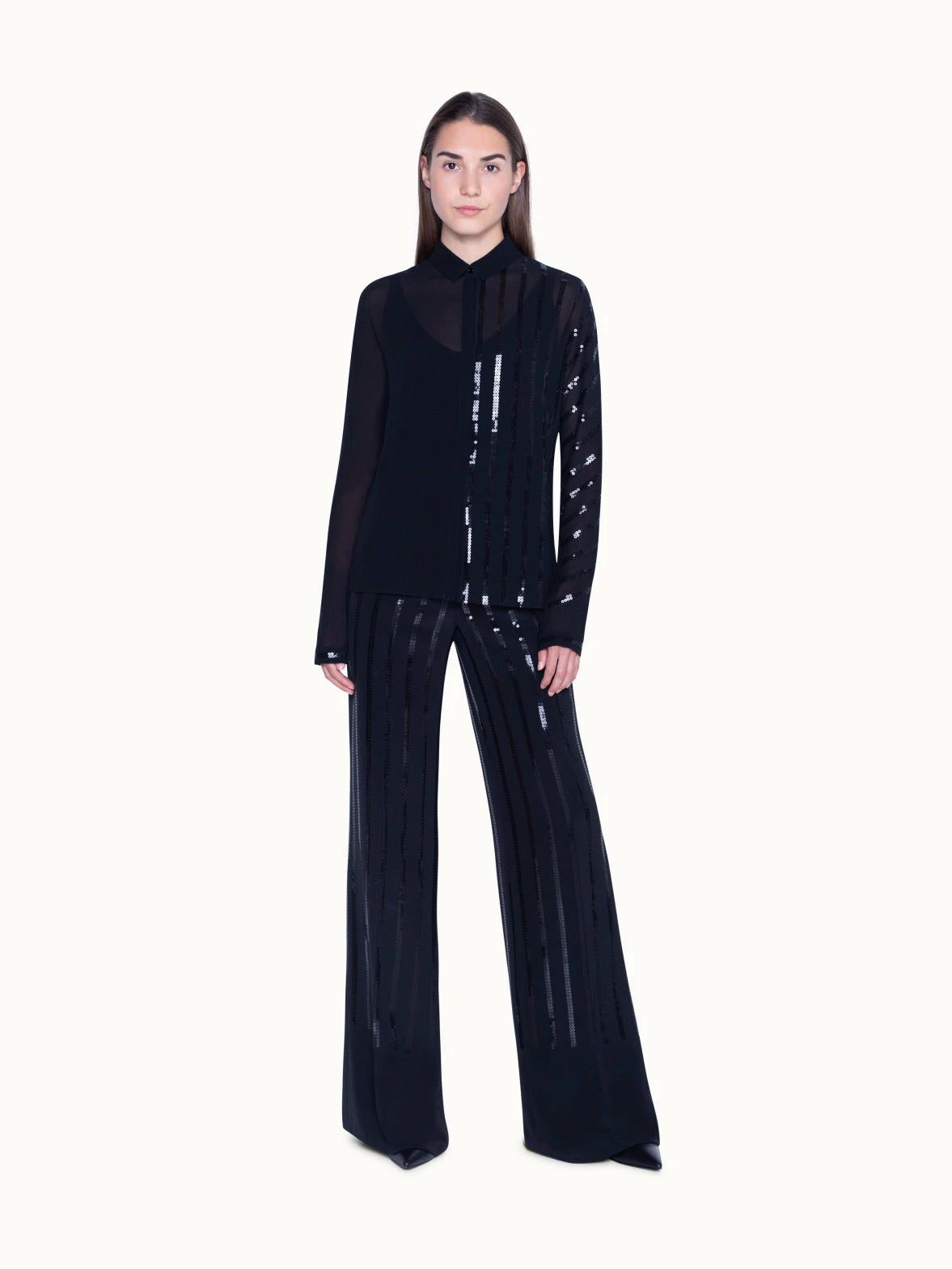 AKRIS Blouse In Silk Georgette With Sequin Stripes Embellishment 3 AKRIS Blouse In Silk Georgette With Sequin Stripes Embellishment - Image 3