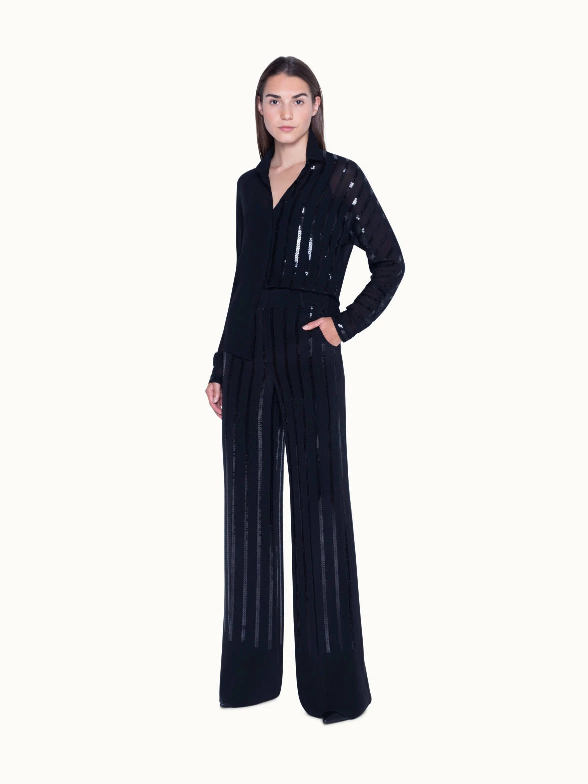 AKRIS Blouse In Silk Georgette With Sequin Stripes Embellishment 4 AKRIS Blouse In Silk Georgette With Sequin Stripes Embellishment - Image 4