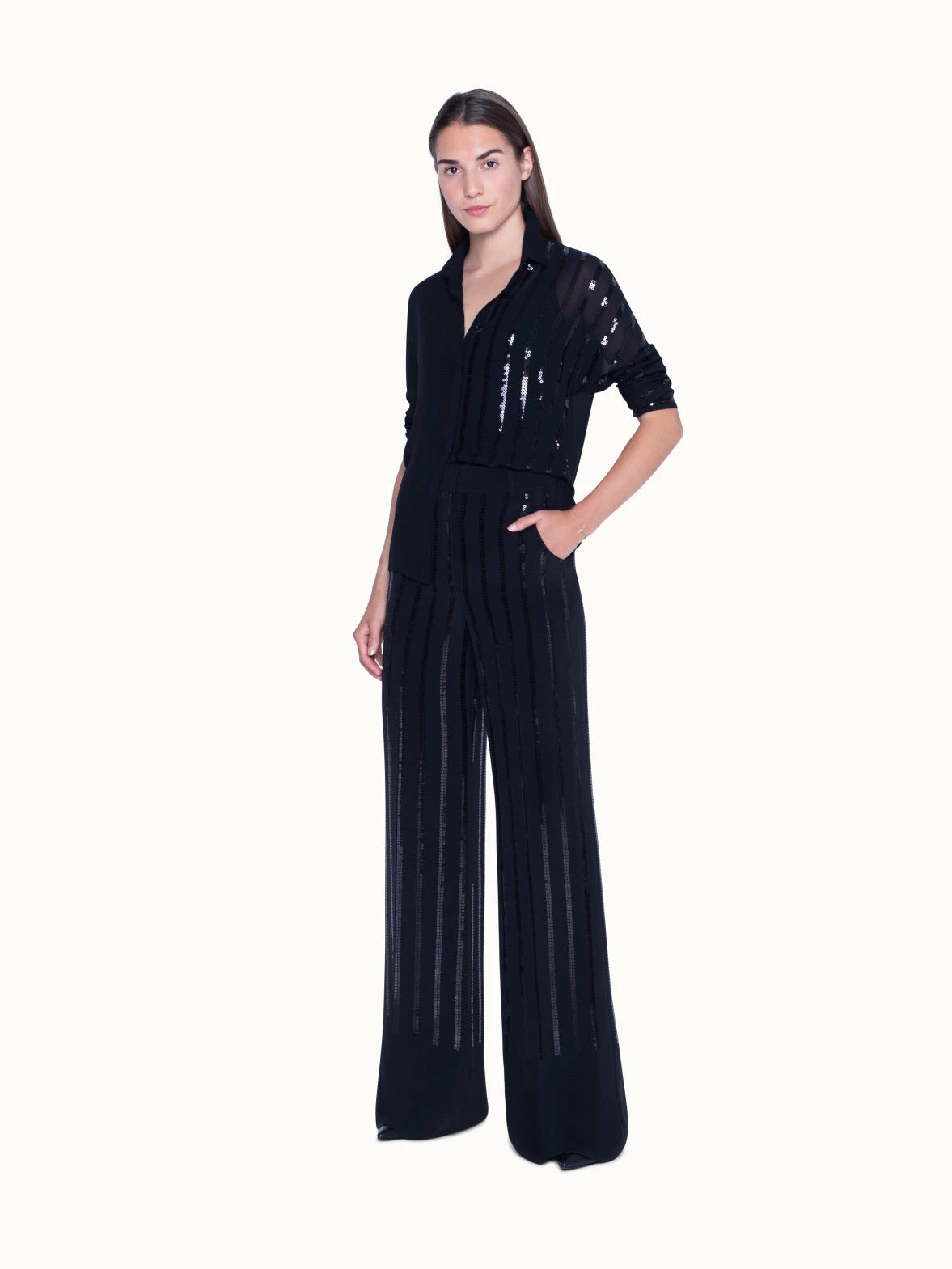 AKRIS Blouse In Silk Georgette With Sequin Stripes Embellishment 6 AKRIS Blouse In Silk Georgette With Sequin Stripes Embellishment - Image 6