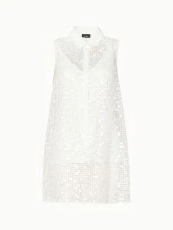 AKRIS Foil Grid Long Tunic Blouse