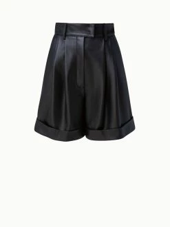 AKRIS High Waisted Lamb Nappa Leather Shorts