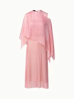 AKRIS Belted Lace Dress With Detachable Cape Scarf