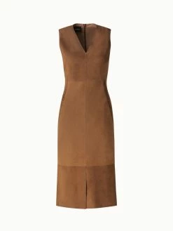 AKRIS Sleeveless Suede V-Neck Dress