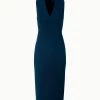 AKRIS Double Face Wool Crêpe V-Neck Sheath Dress