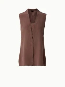 AKRIS Long Sleeveless Silk Crêpe V-Neck Tunic