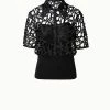 AKRIS Cropped Embroidered Semi-Sheer Blouse