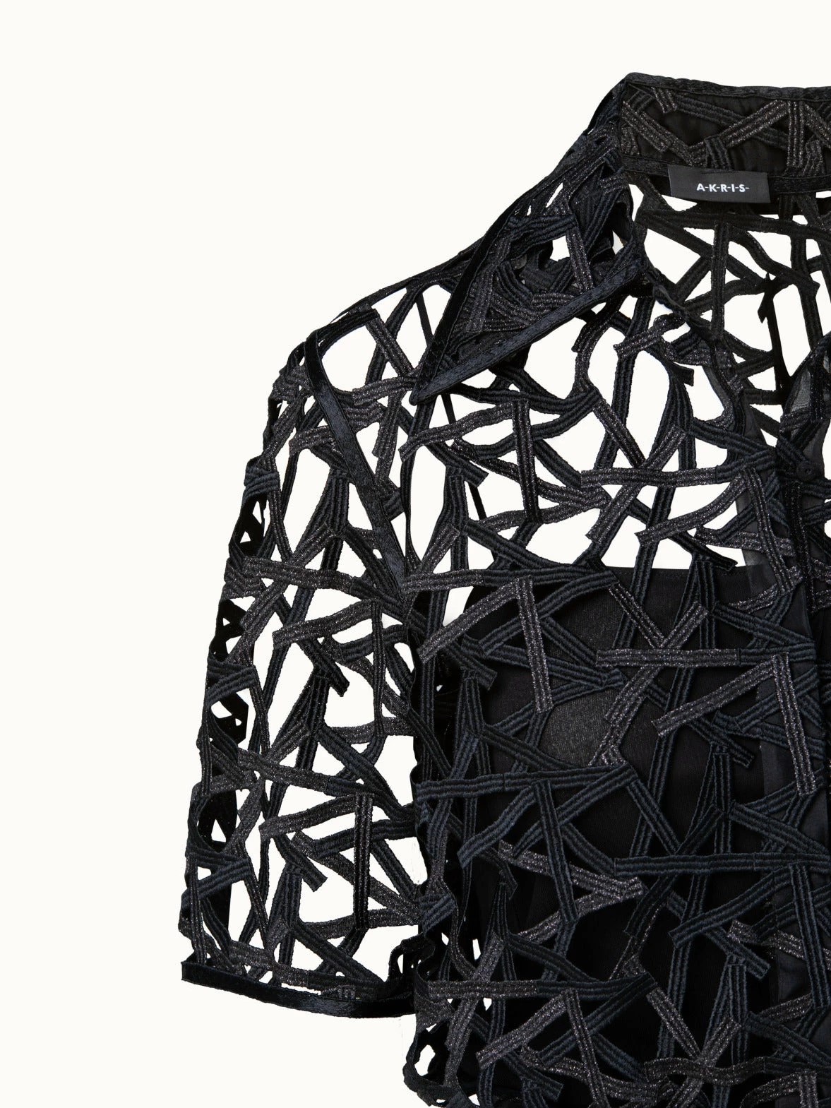 AKRIS Cropped Embroidered Semi-Sheer Blouse 4 AKRIS Cropped Embroidered Semi-Sheer Blouse - Image 4