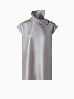 AKRIS Pearlized Leather Tunic Blouse