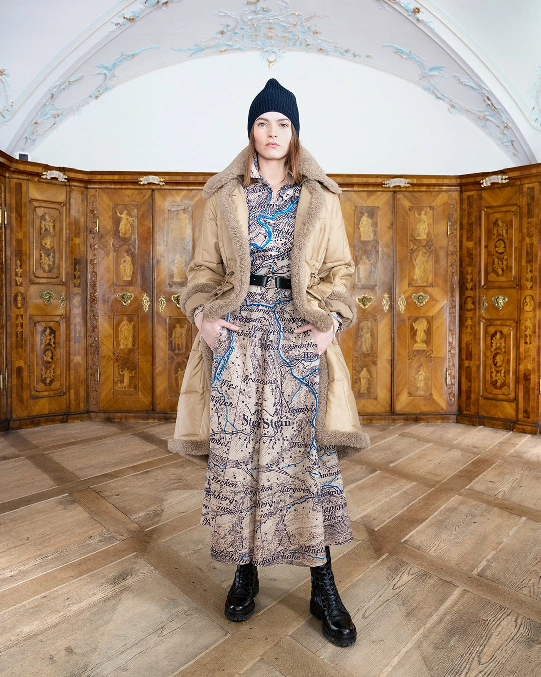 AKRIS Wool Mousseline Vintage St. Gallen Map Print Dress 2 AKRIS Wool Mousseline Vintage St. Gallen Map Print Dress - Image 2