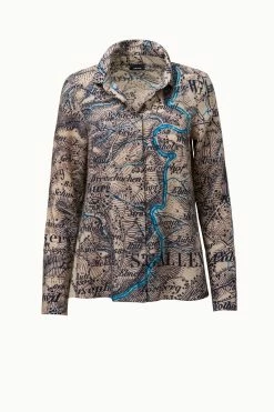 AKRIS St. Gallen Map Print Wool Voile Blouse -AKRIS sale 601599