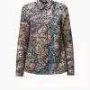 AKRIS St. Gallen Map Print Wool Voile Blouse