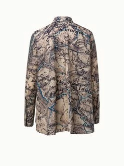 AKRIS St. Gallen Map Print Wool Voile Blouse -AKRIS sale 601601