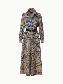 AKRIS Wool Mousseline Vintage St. Gallen Map Print Dress