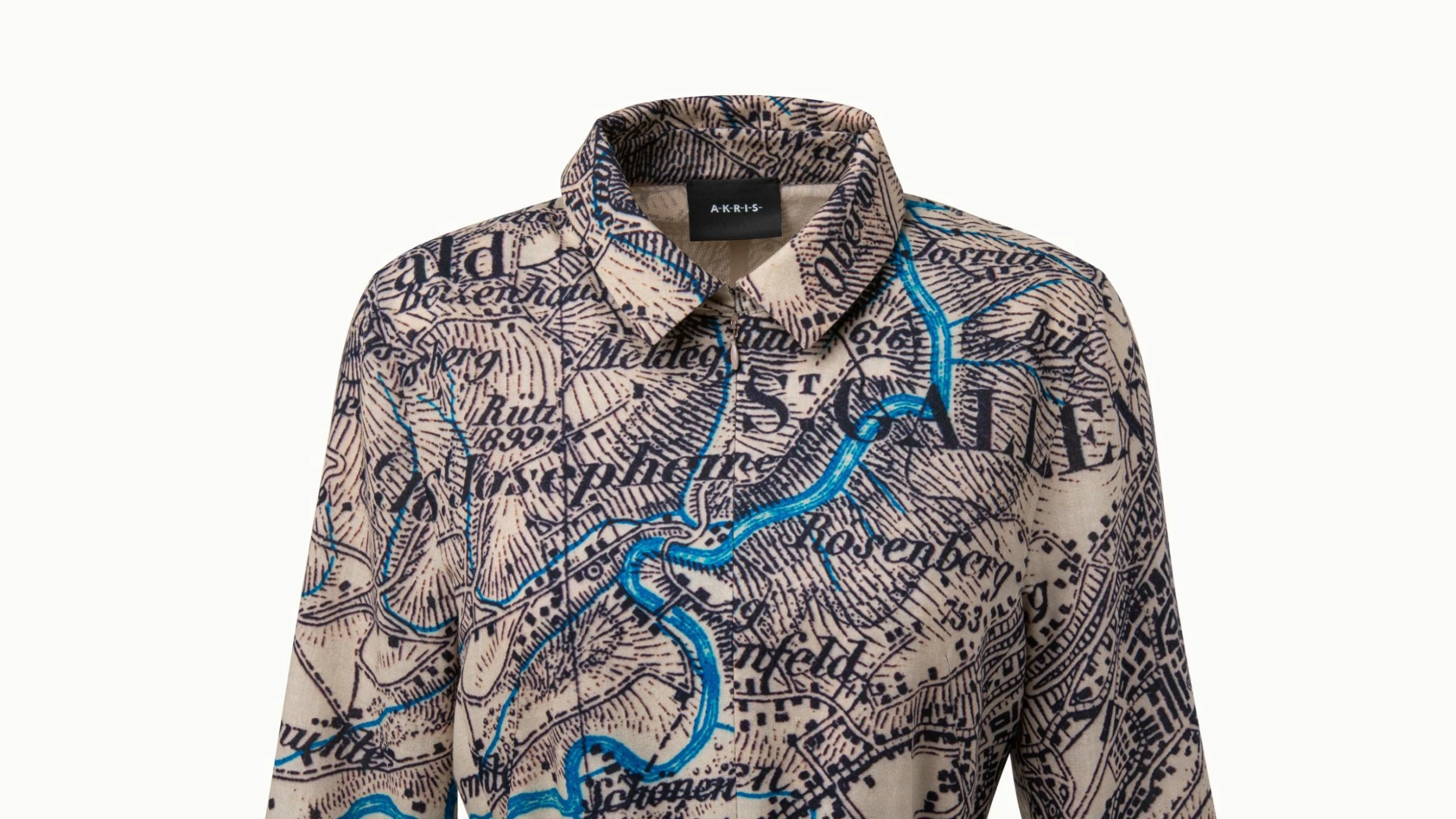 AKRIS Wool Mousseline Vintage St. Gallen Map Print Dress 6 AKRIS Wool Mousseline Vintage St. Gallen Map Print Dress - Image 6