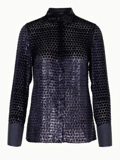 AKRIS Blouse In Silk Velvet Dévoré With Horsehair Cuff -AKRIS sale 6146 00 038163 077