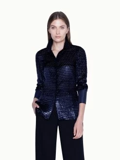 AKRIS Blouse In Silk Velvet Dévoré With Horsehair Cuff