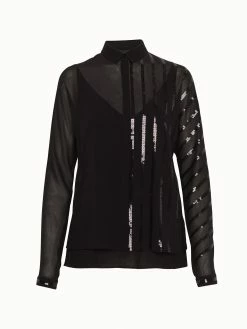 AKRIS Blouse In Silk Georgette With Sequin Stripes Embellishment
