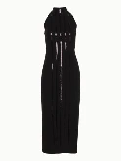 AKRIS Sheath Dress In Silk Crepe And Sequin Stripes