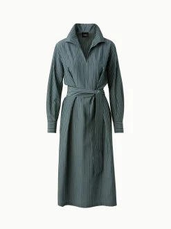 AKRIS Silk Crepe Stripes Shirt Dress