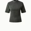 AKRIS Suede Stretch Mock Neck Blouse