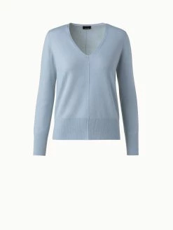 AKRIS Cashmere V-Neck Knit Pullover