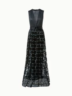 AKRIS Mixed Trapezoid Embroidery Gown