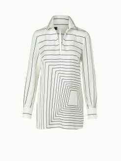 AKRIS Silk Twill Trapezoid Square Print Tunic Blouse