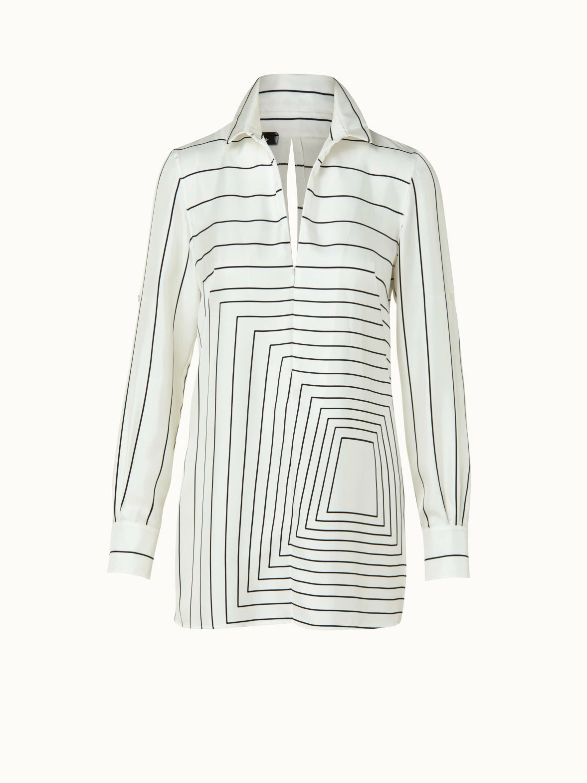 AKRIS Silk Twill Trapezoid Square Print Tunic Blouse 1 AKRIS Silk Twill Trapezoid Square Print Tunic Blouse