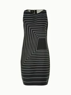 AKRIS Trapezoid Square Print Sheath Dress In Cotton Silk Double-Face