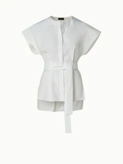 AKRIS Cotton Silk Poplin Cap Sleeve Blouse
