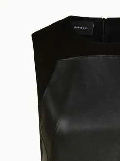 AKRIS Long Cotton Twill Dress With Leather Apron Bodice -AKRIS sale 670596