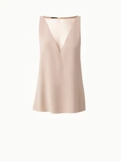 AKRIS Silk Georgette Tank Top With V-Neck Tulle Inset