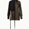 AKRIS Silk Crêpe Tunic Blouse With Screen Stripes Print
