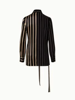 AKRIS Silk Crêpe Tunic Blouse With Screen Stripes Print -AKRIS sale 684463