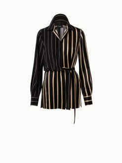 AKRIS Silk Crêpe Tunic Blouse With Screen Stripes Print -AKRIS sale 684464