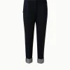 AKRIS Tapered Wool Double Face Striped Cuff Pant