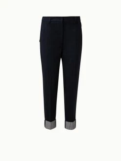 AKRIS Tapered Wool Double Face Striped Cuff Pant
