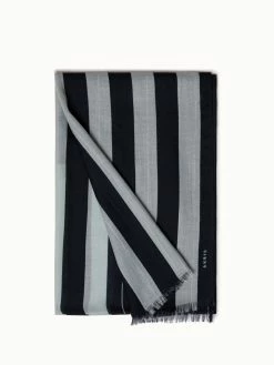 AKRIS Cashmere Silk Scarf With Screen Stripes Print