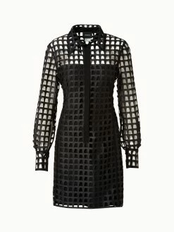 AKRIS Trapezoid Grid Embroidery Tunic Dress