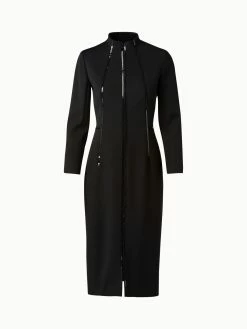 AKRIS Silk Crêpe Fitted Sheath Dress With Sequins Piping