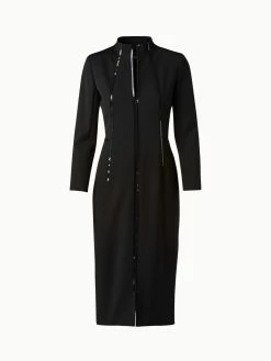 AKRIS Silk Crêpe Fitted Sheath Dress With Sequins Piping -AKRIS sale 696452