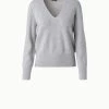 AKRIS Cashmere Lurex Ribbed V-Neck Knit Pullover